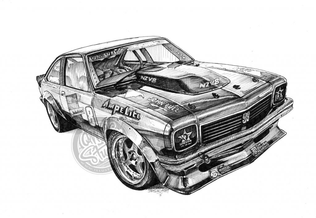 Pen and ink Illustration NZ Muscle Cars